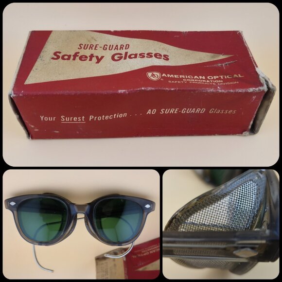 AO American Optical Flexi Fit Safety Horn Rim Glasses Mesh Shields VTG Orig Box - Picture 1 of 16